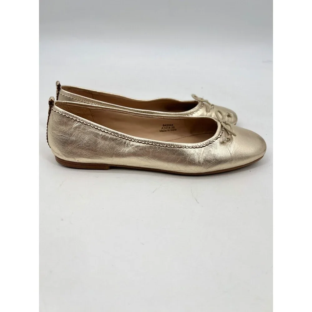 Boden Kitty Flexi Sole Ballet Flats 39 Gold Leather Bow Scalloped Heel